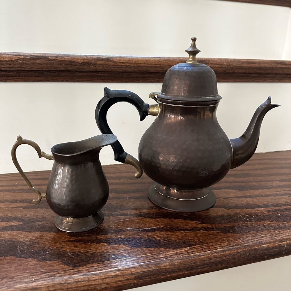 Vintage Brass Tea Pot AND matching milk cup